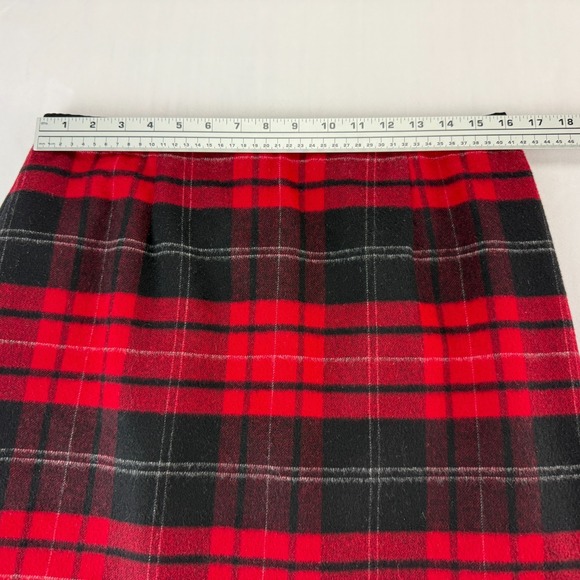 Talbots VTG Red Plaid 100% Wool Midi‎ Pencil Skirt Petite Sz 14P Classic Preppy - Picture 6 of 8